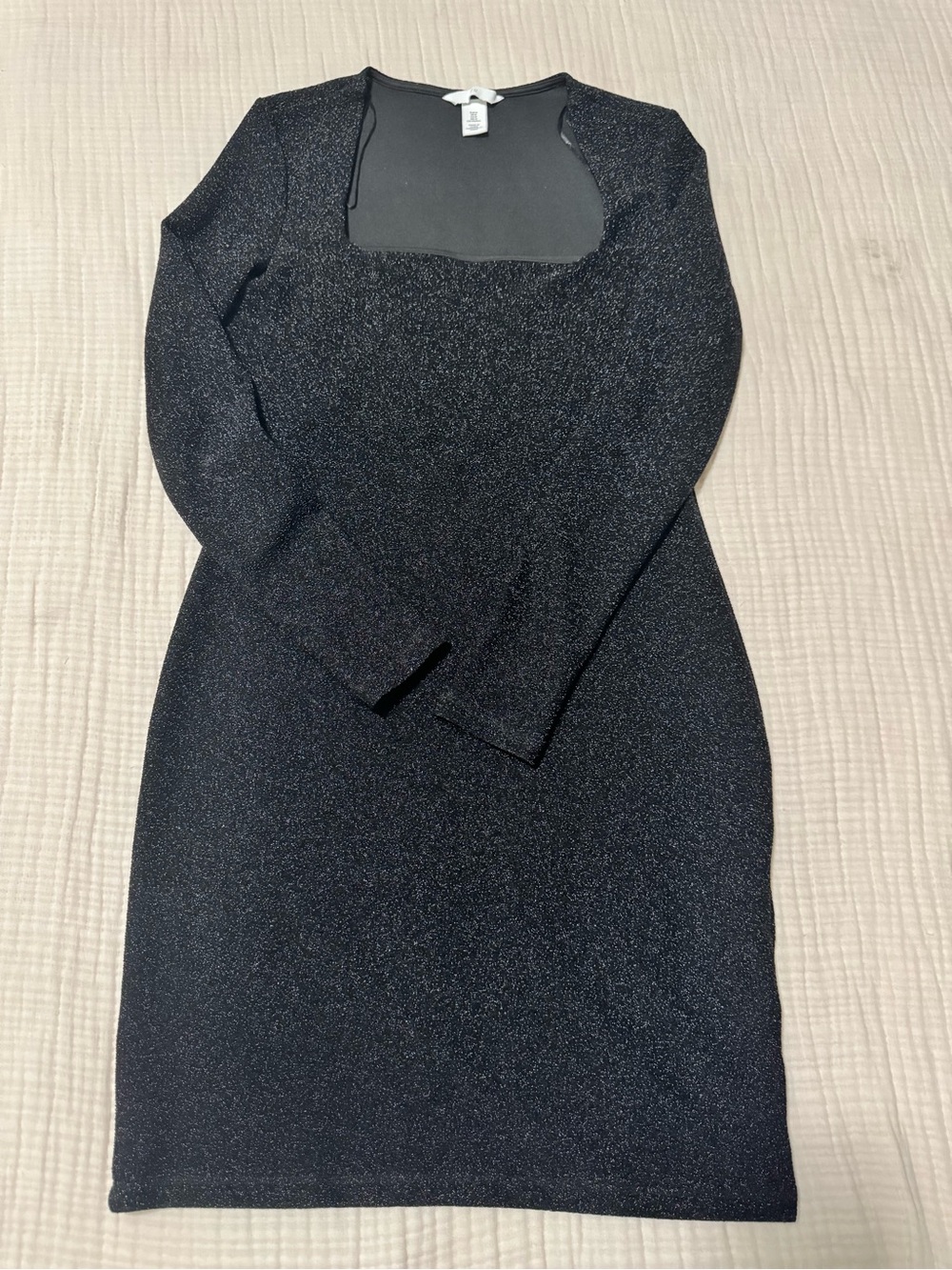 H&M Black Sparkle Long-Sleeve Square Neck Dress